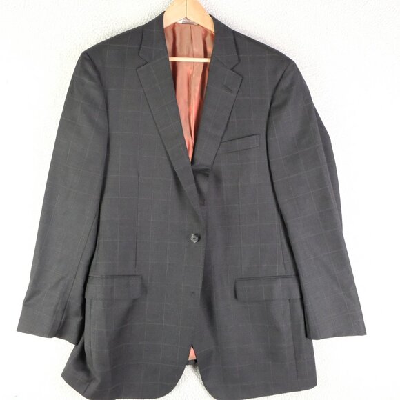 Samuelsohn Blazer Mens 44 Tall Long Gray Plaid Wool Super 100s Sport Coat Jacket - Picture 1 of 16